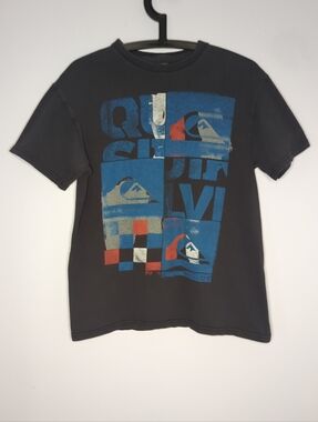 Rare Vintage 1999 Quiksilver Block Print Graphic Tee - M - Cotton Blue